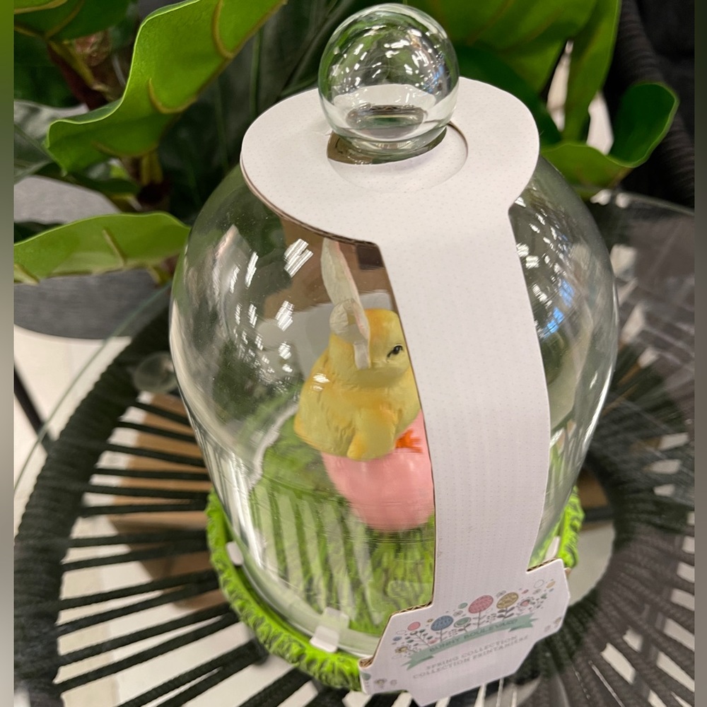 Easter Spring Chick Bunny with Egg in Removable Glass Dome Cloche NWT - Picture 3 of 4